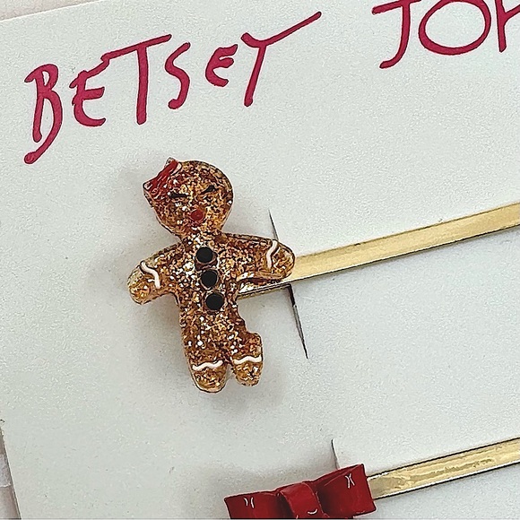 Betsey Johnson ‘Feliz Navidad’ Gingerbread Man Necklace; Barrett Set NWT - Picture 10 of 13